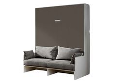 Armoire lit 160x200 cm escamotable verticale avec canapé frêne blanc et porte marron Kanto