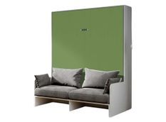 Armoire lit 160x200 cm escamotable verticale avec canapé frêne blanc et porte verte Kanto