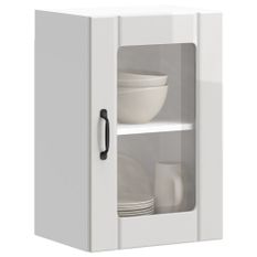 Armoire murale cuisine avec porte en verre Lucca blanc brillant