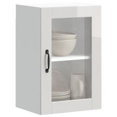 Armoire murale cuisine avec porte en verre Porto blanc brillant