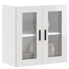 Armoire murale cuisine avec porte en verre Porto blanc brillant