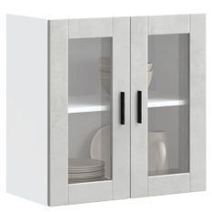 Armoire murale de cuisine avec porte en verre Porto gris béton