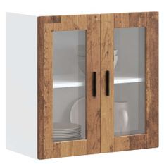 Armoire murale de cuisine avec porte en verre Porto vieux bois