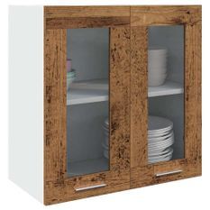 Armoire murale de cuisine avec porte en verre vieux bois