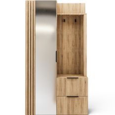 Armoire penderie d'entrée RIGANY 100 cm - Chêne artisan et miroir