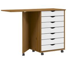 Armoire roulante avec bureau MOSS marron miel bois de pin