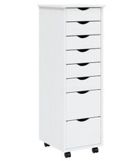 Petite armoire de bureau en bois pin massif sur roulettes Klasko H 103 cm - 8 tiroirs