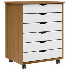 Armoire roulante avec tiroirs MOSS bois de pin marron miel