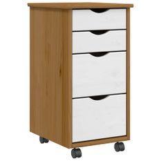 Armoire roulante avec tiroirs MOSS bois de pin marron miel
