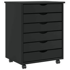 Armoire roulante avec tiroirs MOSS noir bois de pin solide
