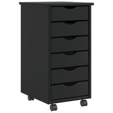 Armoire roulante avec tiroirs MOSS noir bois de pin solide