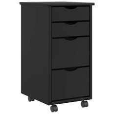 Armoire roulante avec tiroirs MOSS noir bois de pin solide