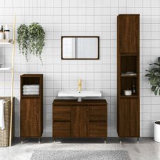 Armoire salle de bain chêne marron 80x33x60cm bois d'ingénierie