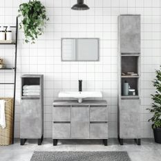 Armoire salle de bain gris béton 80x33x60cm bois d'ingénierie