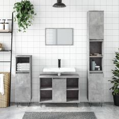 Armoire salle de bain gris béton 80x33x60cm bois d'ingénierie