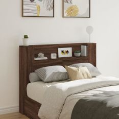 Armoire tête de lit avec LED chêne marron 140x16,5x103,5 cm