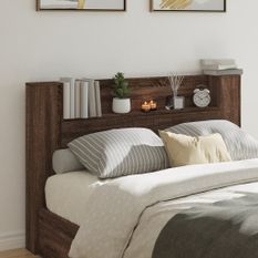 Armoire tête de lit avec LED chêne marron 160x16,5x103,5 cm