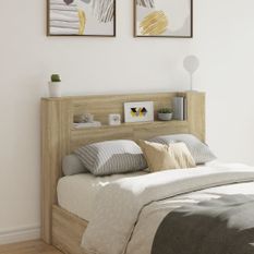 Armoire tête de lit avec LED chêne sonoma 140x16,5x103,5 cm