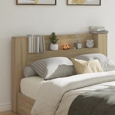 Armoire tête de lit avec LED chêne sonoma 160x16,5x103,5 cm