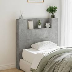 Armoire tête de lit avec LED gris béton 100x16,5x103,5 cm
