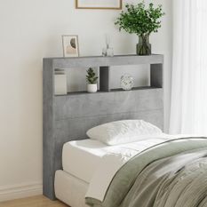 Armoire tête de lit avec LED gris béton 100x17x102 cm