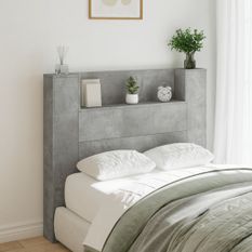 Armoire tête de lit avec LED gris béton 120x16,5x103,5 cm