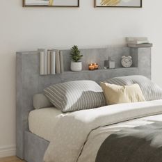 Armoire tête de lit avec LED gris béton 160x16,5x103,5 cm