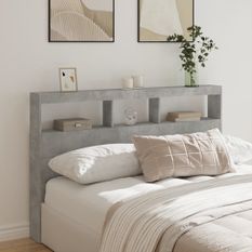 Armoire tête de lit avec LED gris béton 160x17x102 cm
