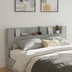 Armoire tête de lit avec LED gris béton 180x16,5x103,5 cm