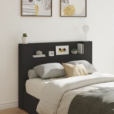 Armoire tête de lit avec LED noir 140x16,5x103,5 cm