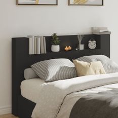 Armoire tête de lit avec LED noir 160x16,5x103,5 cm
