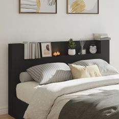 Armoire tête de lit avec LED noir 180x16,5x103,5 cm