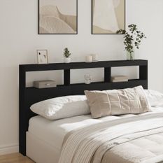 Armoire tête de lit avec LED noir 180x17x102 cm