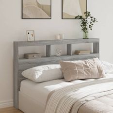 Armoire tête de lit avec LED sonoma gris 160x17x102 cm