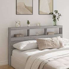 Armoire tête de lit avec LED sonoma gris 180x17x102 cm