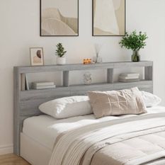 Armoire tête de lit avec LED sonoma gris 200x17x102 cm
