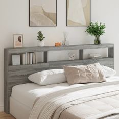 Armoire tête de lit avec LED sonoma gris 220x17x102 cm