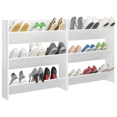 Armoires à chaussures murales 2 pcs Blanc brillant 80x18x90 cm