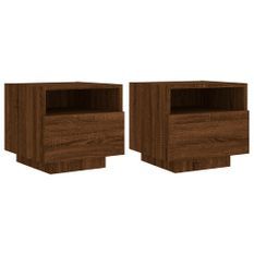 Armoires de chevet avec lumières LED 2 pcs chêne marron