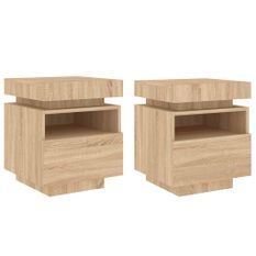 Armoires de chevet avec lumières LED 2 pcs chêne sonoma