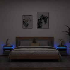 Armoires de chevet avec lumières LED 2 pcs sonoma gris