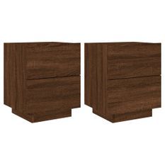 Armoires de chevet et lumières LED 2 pcs chêne marron