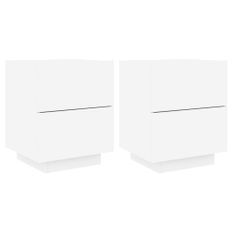 Armoires de chevet et lumières LED 2pcs blanc bois d'ingénierie