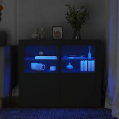 Armoires latérales et lumières LED 2 pcs noir bois d'ingénierie