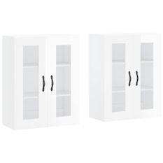 Armoires murales 2 pcs blanc brillant bois d'ingénierie