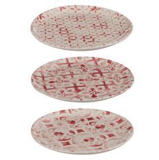 Assiette poterie blanc et framboise Winno D 31 cm - Lot de 3