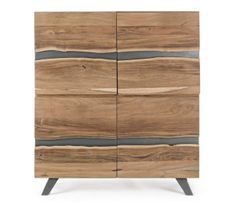 Bahut 4 portes DENIA 145 cm - Bois massif d'acacia & pieds acier gris