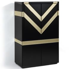 Bahut 4 portes verre noir et miroir doré Grecy