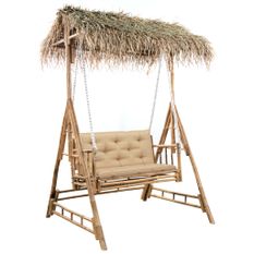Balancelle 2 places feuilles de palmier et coussin 202cm Bambou 8
