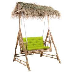 Balancelle 2 places feuilles de palmier et coussin 202cm Bambou 5